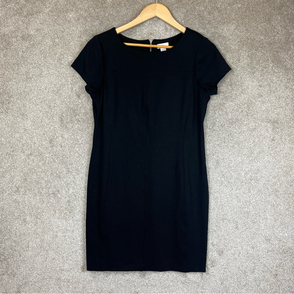 Chico’s Dress Womens 0.5 Black Short Sleeve Stretch Back Zip Knee Length- 2940*